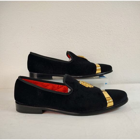 ELANROMAN, Black Velvet Loafer, Gold Tone Buckle Slip On Mens, Size 46  BR-C1493 - Picture 7 of 13